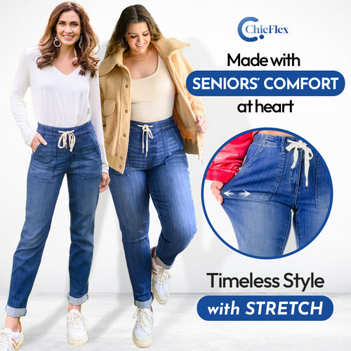 ChicFlex - High Waisted Stretchy Pull-on Elastic Waist Denim Joggers