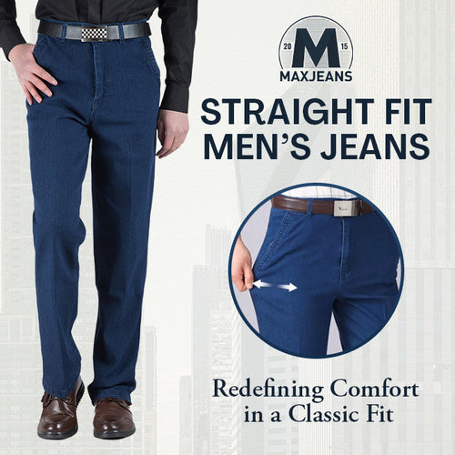 High-Waist Straight Fit Stretch Jeans for Men