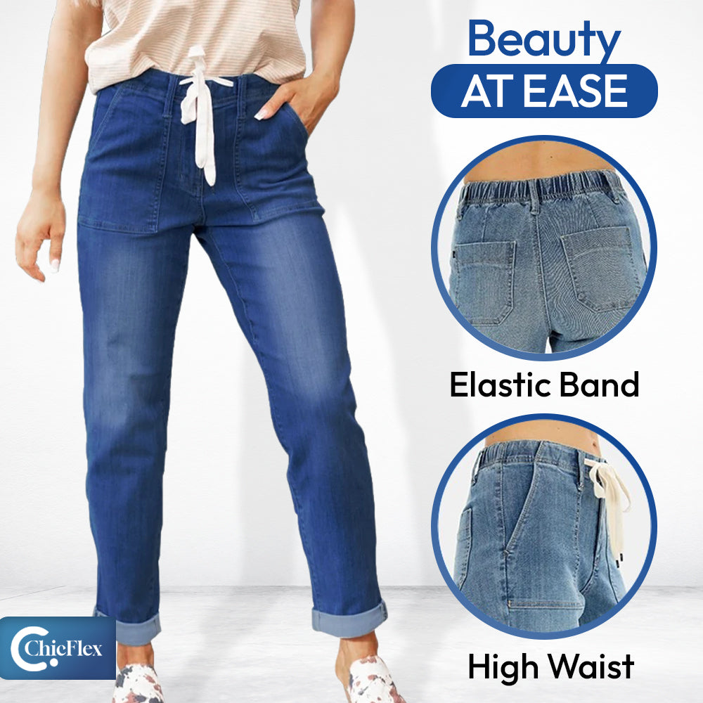 ChicFlex - High Waisted Stretchy Pull-on Elastic Waist Denim Joggers