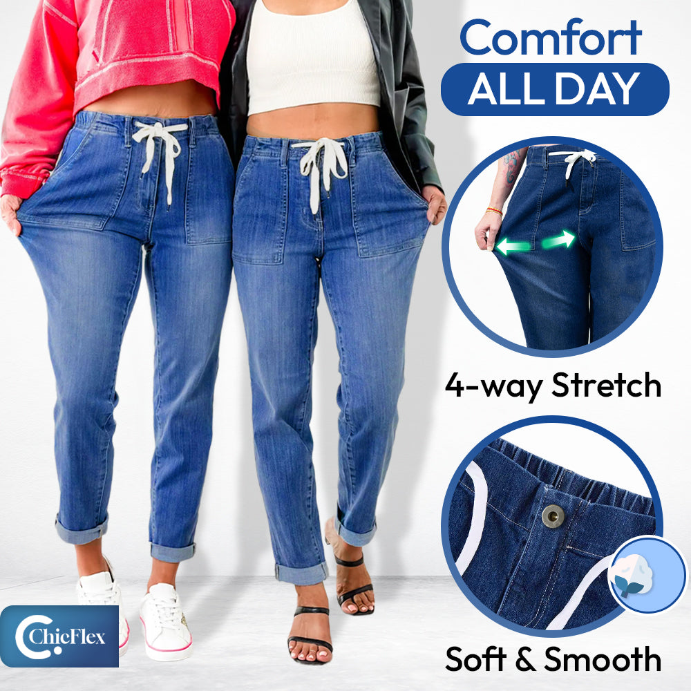 ChicFlex - High Waisted Stretchy Pull-on Elastic Waist Denim Joggers