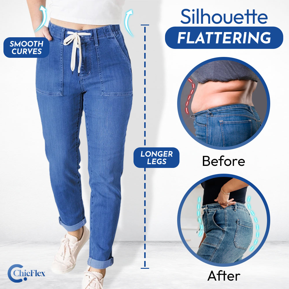 ChicFlex - High Waisted Stretchy Pull-on Elastic Waist Denim Joggers