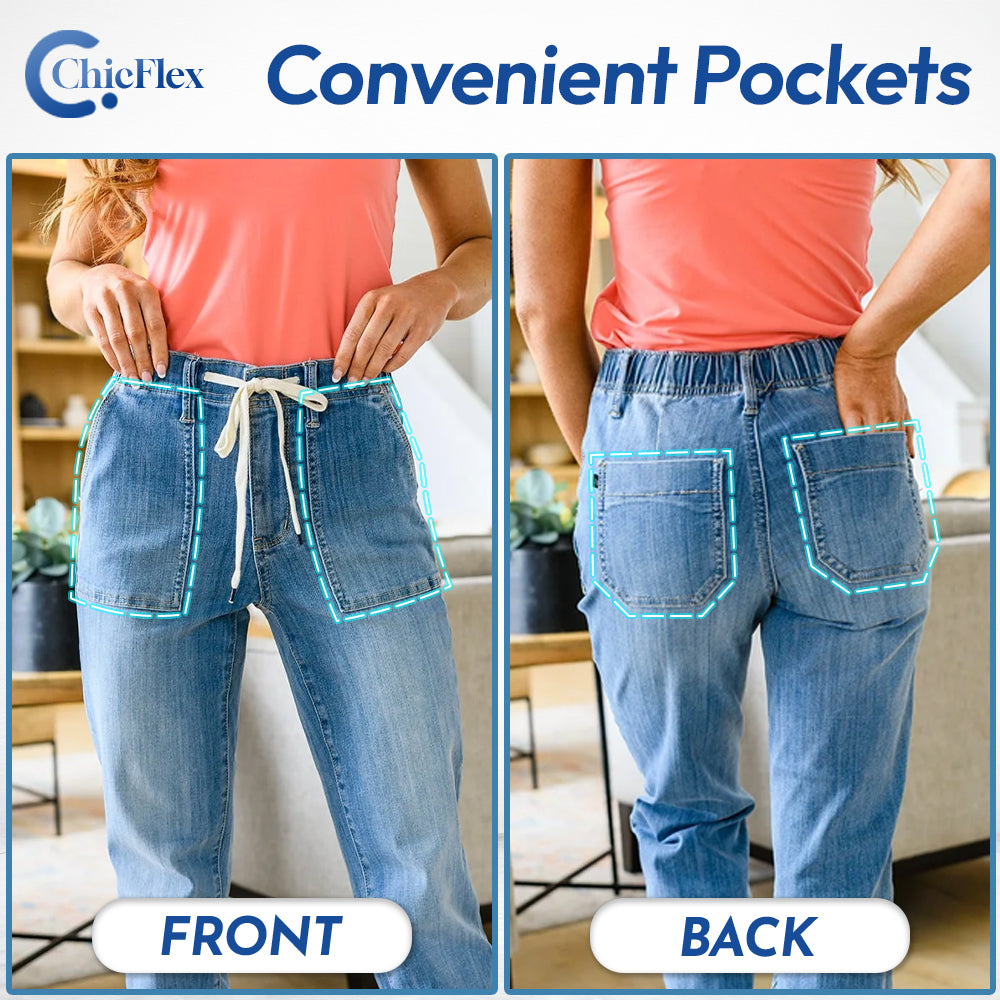 ChicFlex - High Waisted Stretchy Pull-on Elastic Waist Denim Joggers