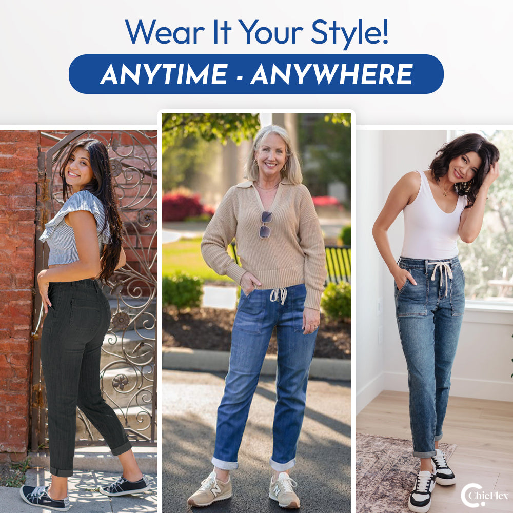 ChicFlex - High Waisted Stretchy Pull-on Elastic Waist Denim Joggers