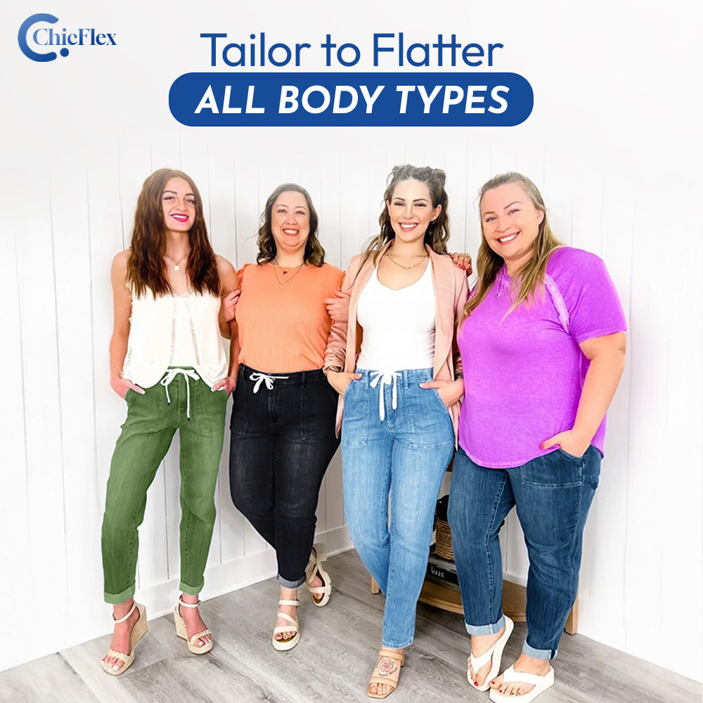 ChicFlex - High Waisted Stretchy Pull-on Elastic Waist Denim Joggers