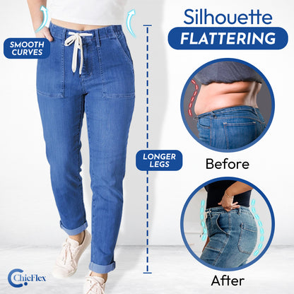 ChicFlex - High Waisted Stretchy Pull-on Elastic Waist Denim Joggers