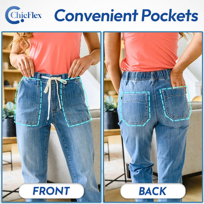 ChicFlex - High Waisted Stretchy Pull-on Elastic Waist Denim Joggers