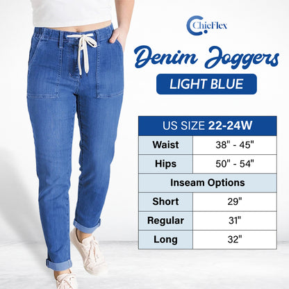 ChicFlex - High Waisted Stretchy Pull-on Elastic Waist Denim Joggers