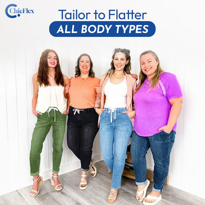 ChicFlex - High Waisted Stretchy Pull-on Elastic Waist Denim Joggers